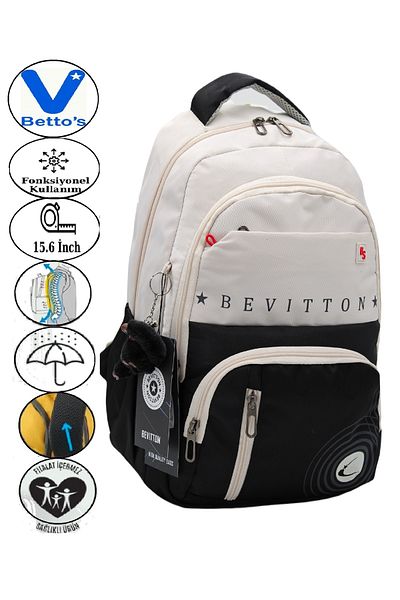 Harmela 34400 Water Resistant Casual Backpack Unisex School Bag Beige-Black