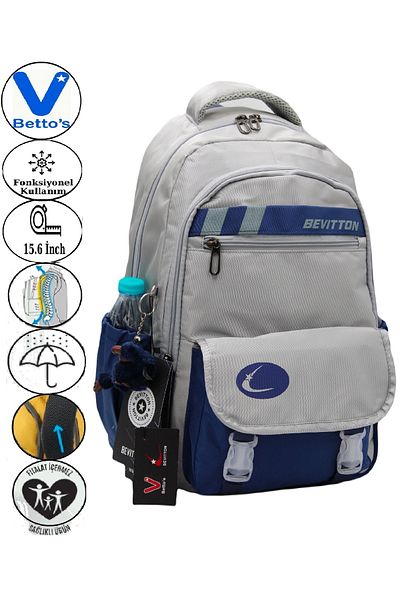 Harmela 34300 Water Resistant Casual School Backpack Unisex School Bag Grey-Navy Blue