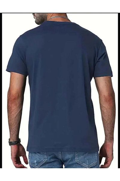SELENA BUTİK Unisex Round Neck Dark Navy Blue Cotton T-Shirt