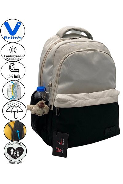 Harmela 34100 Water Resistant Daily School Backpack Unisex School Bag Beigeblack