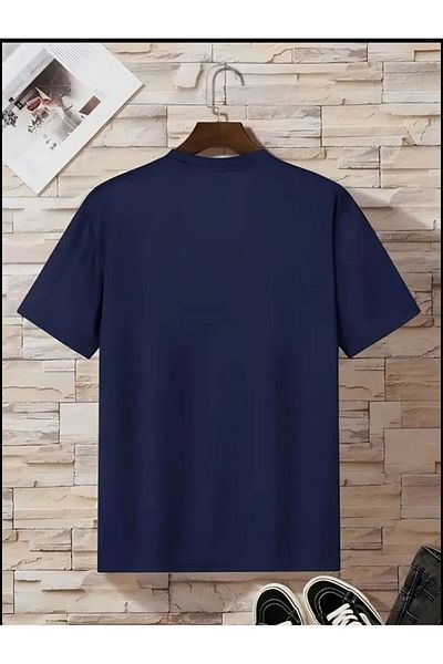 SELENA BUTİK Unisex Round Neck Watch Navy Blue Cotton Tshirt