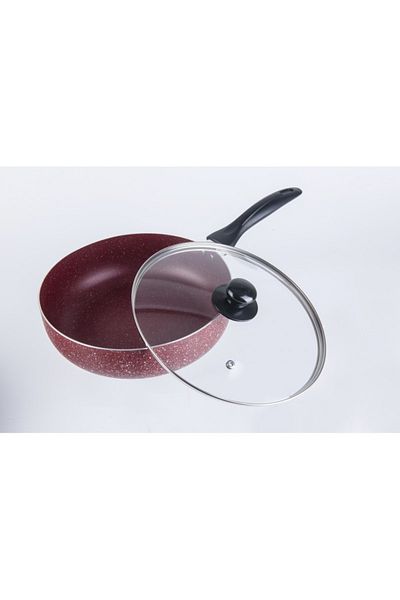 GRÜNBERG Red Marbled Aluminum Frying Pan With Glass Lid 22 X 6.5 Cm