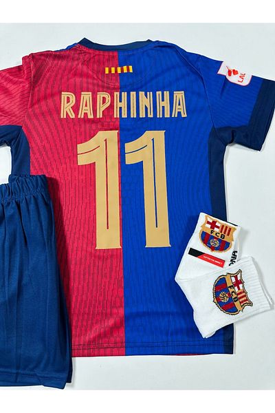 DAYIBALI DÜKKAN DAYIBALI FCB 2024/25 الموسم الجديد Raphinha Kids Jersey 4-pack (مجموعة شعار)