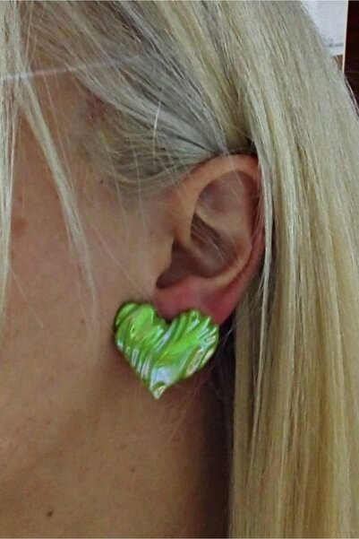 mos&more Yeşil Işıltılı Kalp Reçine Küpe