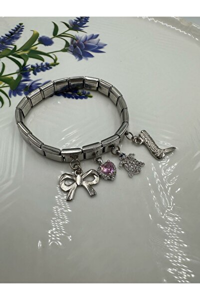 Lav Aksesuar 4 Charmlı İtalyan Charm Bileklik Seti Kadın Zarif Sallantılı Bil...