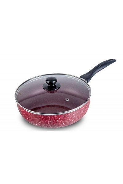 GRÜNBERG Red Marbled Aluminum Frying Pan With Glass Lid 22 X 6.5 Cm