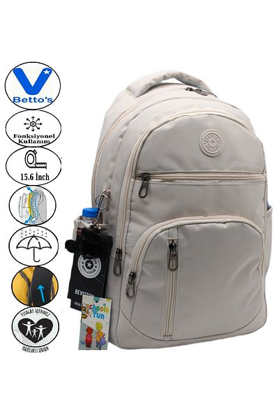 Harmela 1710 Water Resistant School Backpack Unisex Daily School Bag Beige