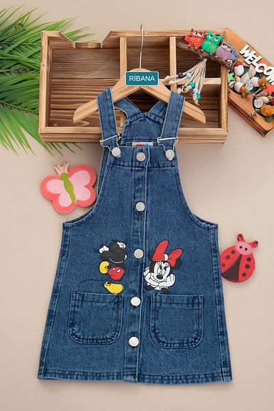 BIDI BIDI Rochie din denim cu buzunar dublu imprimat Gilet fetita 2/9 ani