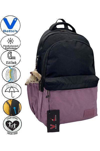 Harmela 34100 Water Resistant Daily School Backpack Unisex School Bag Black Plum