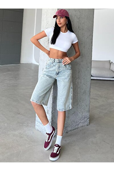 Maule Spona Detailný Voľný strih Ležérne Vrecovité Jean Jeans Ležérne Ženy Bermudy Džínsové šortky pod kolená @casoria