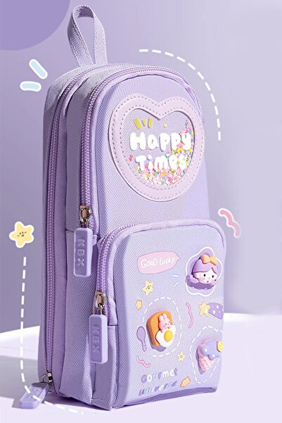 Genel Markalar Mor kalem çanta, 3 bölmeli, 6 hücreli, şık ve kullanışlı okul çantası