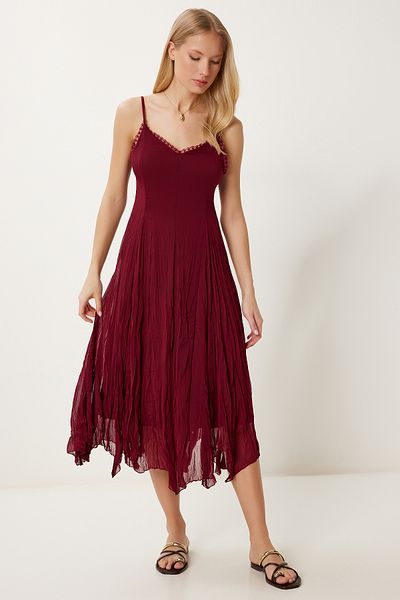Lovelyİstanbul Rochie asimetrică din șifon cu detaliu guipur ROȘU Claret LNS0031