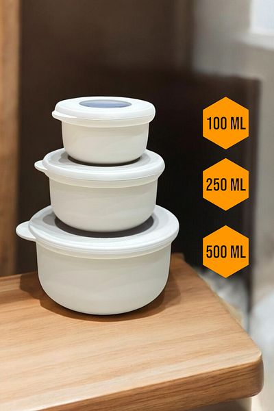 MUF HOME Leakproof Bowl Set with Lid -3L Wine/Sauce (100Ml-250Ml-500Ml) Gray Color