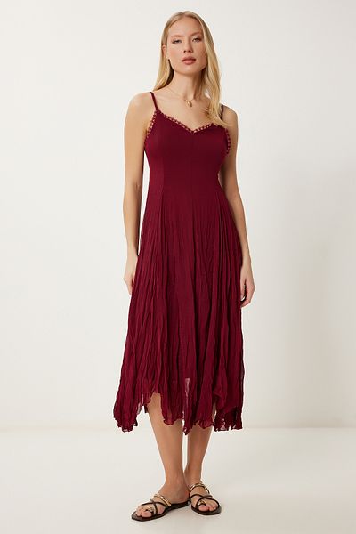 Lovelyİstanbul Rochie asimetrică din șifon cu detaliu guipur ROȘU Claret LNS0031