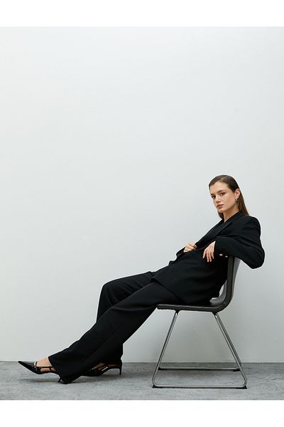 Koton Fabric Trousers High Waist Buttoned Normal Leg