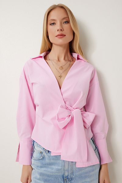 Lovelyİstanbul Shirt Collar Wrap Poplin Blouse Pink Ldp0046