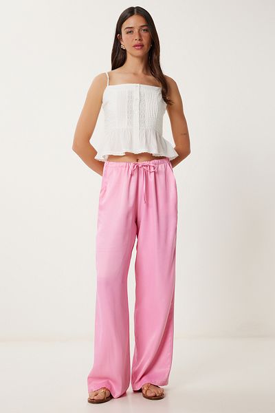 Lovelyİstanbul Flowing Satin Trousers Pink Lns0027