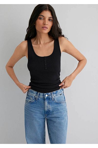 Mavi Button Detailed Black Women's Sleeveless T-Shirt M1613143-900