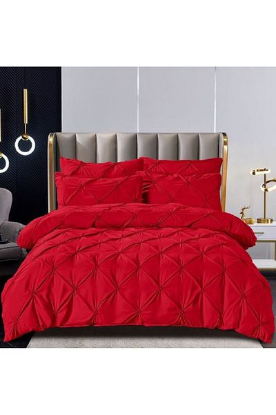 JOJO Double bed linen, Cotton with Pleats, 6 pieces, 230x250cm, Jojo Home, Red