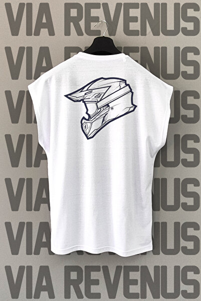 Vordevia Tricou sport cu mânecă zero cu decolteu rotund imprimat pe spate pentru cască / motociclist