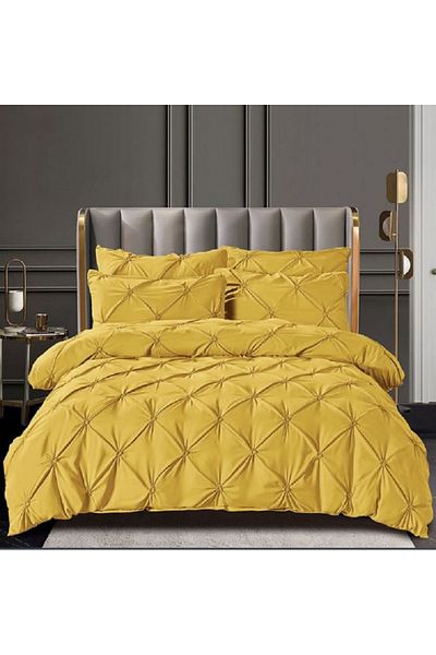 JOJO Double Bed Linen, Cotton With Pleats, 6 Pieces, 230x250cm, Home, Mustard
