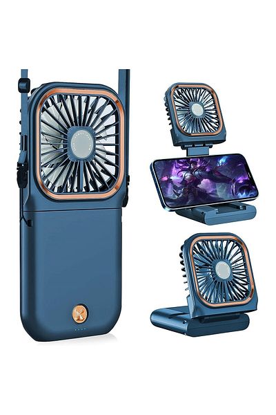 bzstore Ventilator portabil 3 în 1, de mână, pentru gât, pentru birou, 16,7 x 8 x 1,9 cm, 3 niveluri de viteză, încărcare USB,