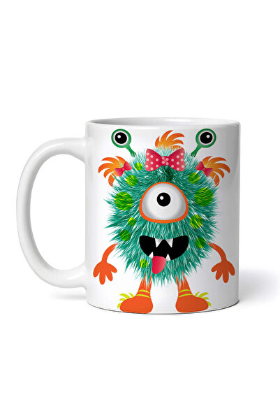 OEM Cană albă personalizată, Monster Monstrul Verde cu o fundă în păr, Inovatix®. 330 ml