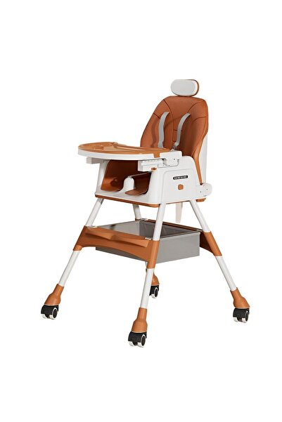 Flippy Καρέκλα τραπεζαρίας μωρού, με ρόδες, προσκέφαλο, τηλεσκοπική, πτυσσόμενη, ρυθμιζόμενη, 7x73x65 cm, καφέ
