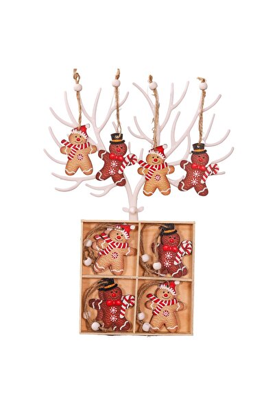 Flippy Set of 12 Wooden Christmas Ornaments with Hanging String, Multicolor