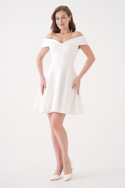 lovebox Tesatura Scuba flexibila decolteu sarut Rochie alba de seara Rochie alba de absolvire 019