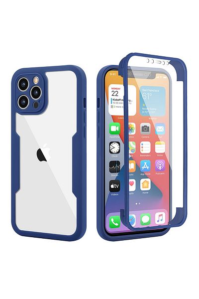 OEM Max Defence Case for iPhone 12 Pro Max, Blue Bumper, Double Transparent Front,