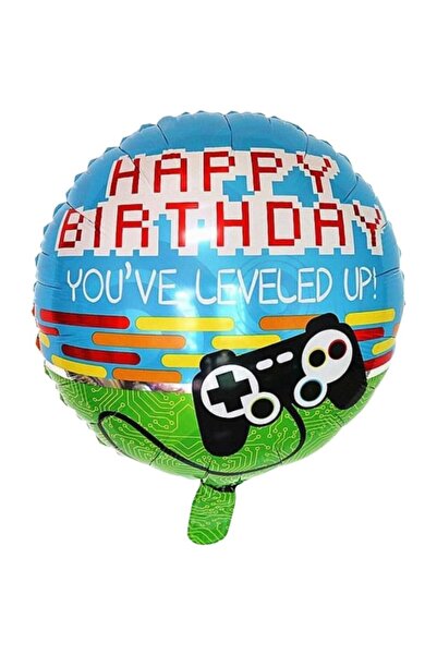 Flippy Balon folie metalică, mini rotund „La mulți ani, Gamer”, 45 cm, albastru