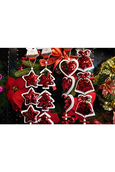 Flippy Ornament de brad trei brazi cu paiete, Flippy, rosu, lemn, 36 cm