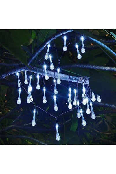 Flippy Christmas Solar Drop String Lights, 50 LEDs, 9.5 m, Cool White, Light Sensor,