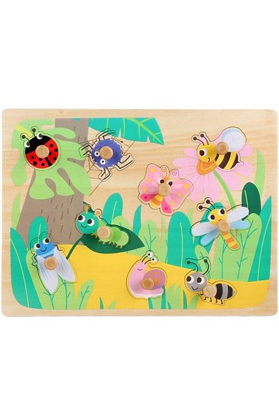 Flippy Puzzle Montessori din lemn pentru copii, Flippy, 3D, 0-3 ani, model insectă, multicolor