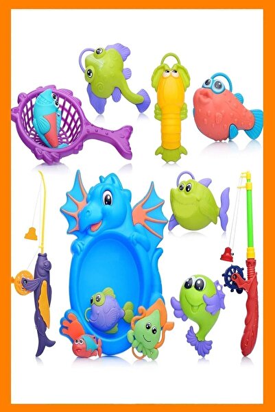 Bundera Balık Tutma Yakalama Oyunu Mavi 12 Parça Mıknatıslı Oltalı Deniz Canlıları Eğlenceli Eğitici Oyuncak