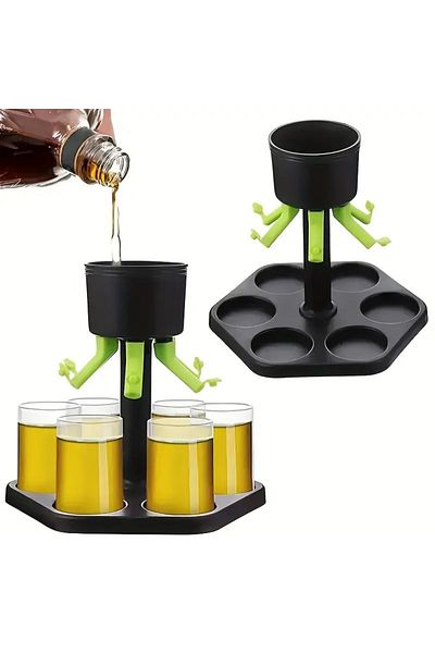 Flippy Hexagonal Dispenser, , 6 Glasses, Complete Set, Black