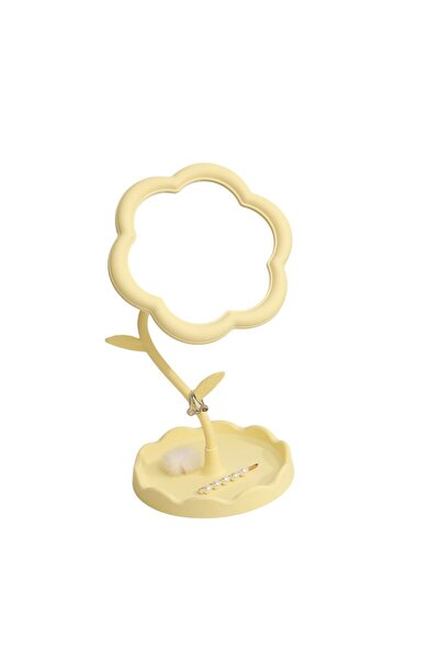 Flippy Sunflower Desk Makeup Mirror — Rotating, Detachable, Ring Holder, Storage (Yellow)