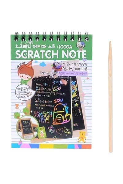 OEM DIY Magic Scratch Scratch Book, 12 Pages, Rainbow, Wooden Pencil, Paper