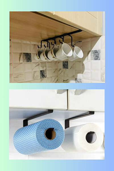 Keskin Metal Tasarım Raf Altı Havluluk ve Kupa Askılığı Seti