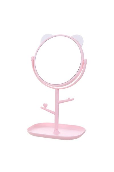 bzstore Cosmetic Mirror with Stand, HD, 360° Rotation, Jewelry Holder Base + Arms, Ear Design
