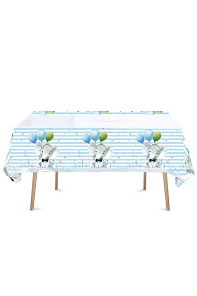 Flippy Plastic Tablecloth, Elephant Print, 180 x 108 cm, Blue