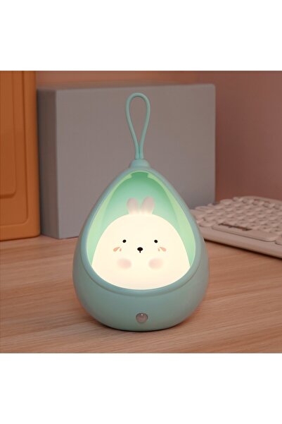 Flippy Lampă de noapte portabilă, silicon non-toxic, reîncărcabilă prin USB, senzor de mișcare, albastră, iepuraș