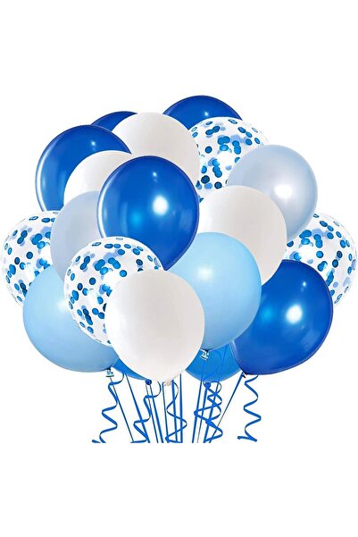 Flippy Set de 16 baloane latex metalice 30 cm alb, albastru, albastru crom, confetti transparent 2,8 g