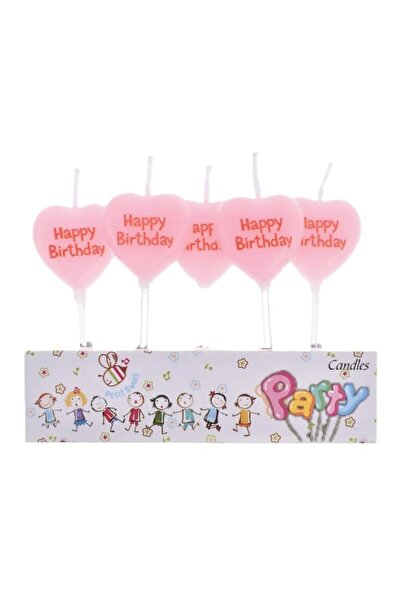 Flippy Set of 5 Cake Candles, Flippy, Heart Pattern, Happy Birthday Text, 2.5 x 2.5 cm, Wax, Multicolor