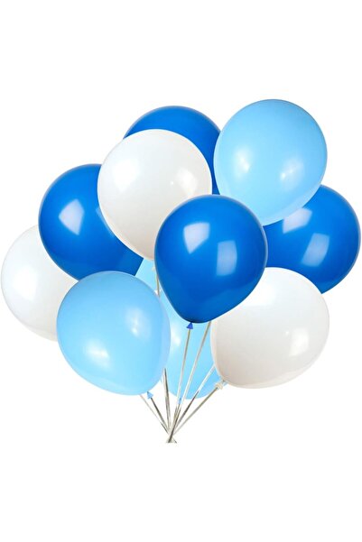 Teo Set of 10 Metallic Latex Balloons, , Party Model, White, Blue, Blue, 23 cm, 2.2 g