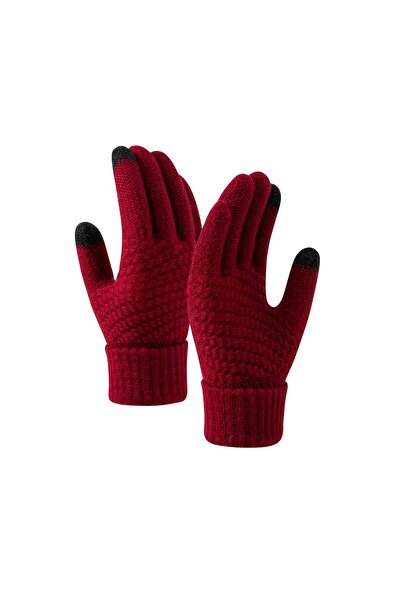 Flippy Mănuși de damă, cu rabat, funcție ecran tactil, acril tricotat, roșii