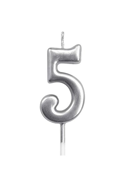 Flippy Cake Candle, Flippy, Number 5 Model, Party, 4.5 x 2.5 cm, Paraffin, Silver