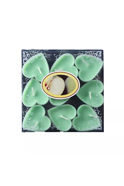 Flippy Set of 9 Heart-Shaped Scented Candles Flippy, Apple Scent, 3.5-4h Burn, Paraffin, 4x2 cm, Green