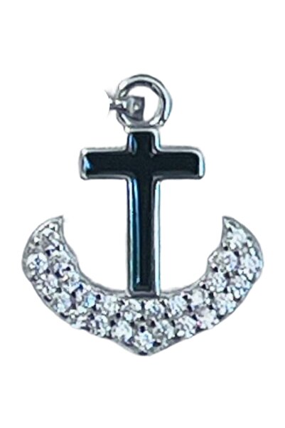 Jolie Silver Pandantiv din aur 925 — Cruce Ancoră cu Pietre, 13 x 13 mm, 1,1 g